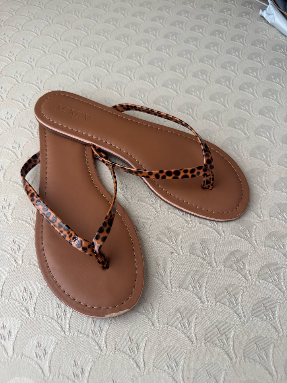 J. Crew Brown Leather Flip Flop Sandals with Tortoise Straps